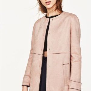 Zara Light Pink Lightweight Collarless Faux Jacket Coat Medium 1